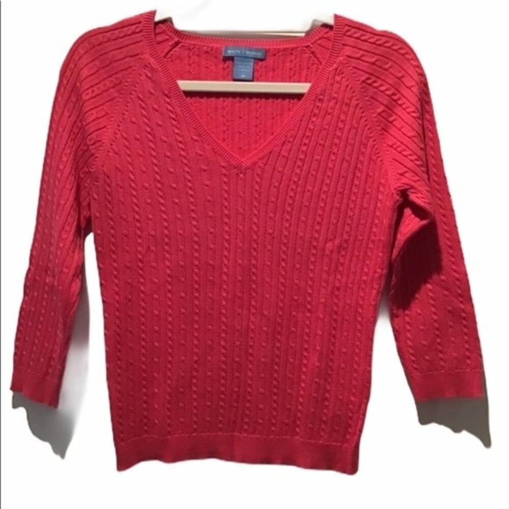 White + Warren Pink V-Neck Sweater Size M